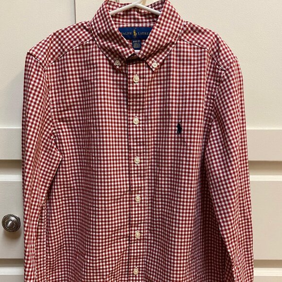 Boys Ralph Lauren Long Sleeve Button Down Shirt Red White Plaid, Medium (10-12) - Picture 1 of 4